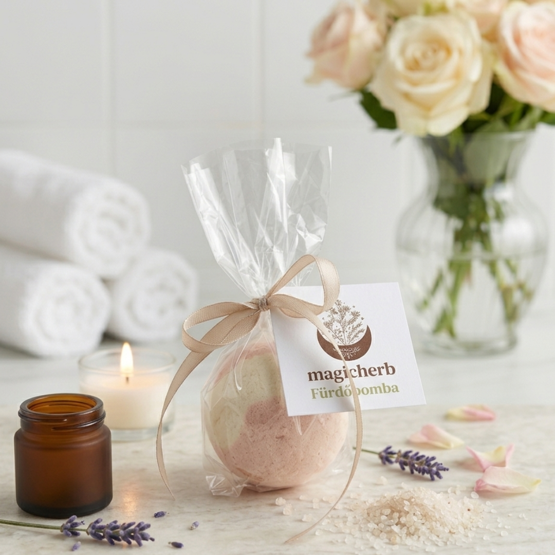 SPA A Teljes Megújulás wellness fürdőbomba díszcsomagolásban, kakaóvajjal és trópusi virágillattal.